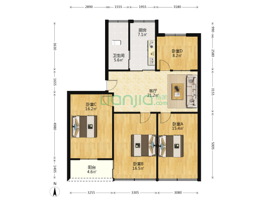 锡麟街东一巷 4室1厅1卫 108平方