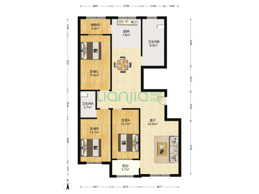 四中家园 3室1厅2卫 141平方