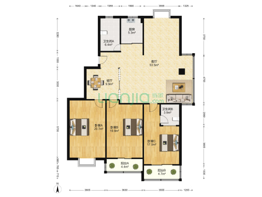 森华公寓 3室2厅2卫 177平方