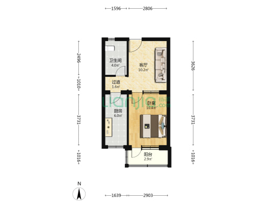 松林庄 1室1厅1卫 45平方
