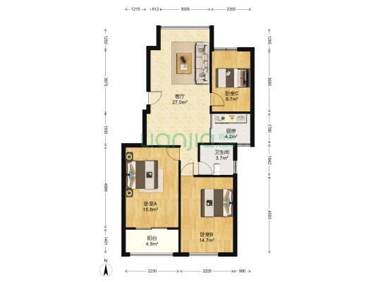 恒厚阳光城 3室1厅1卫 83平方