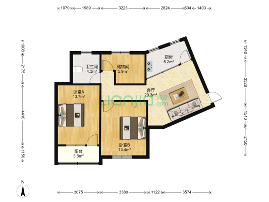 保昆公寓 2室1厅1卫 82平方