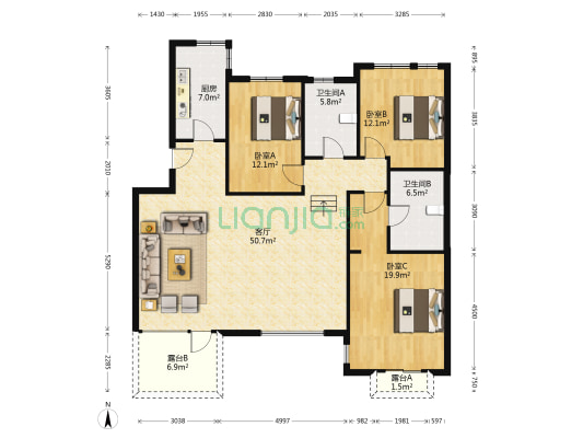 万科水晶城皓石园 3室1厅2卫 135平方
