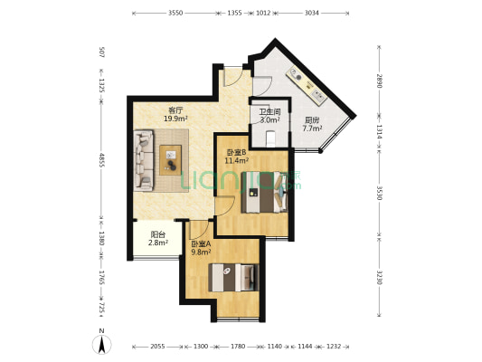 千山米兰郡 2室1厅1卫 66平方