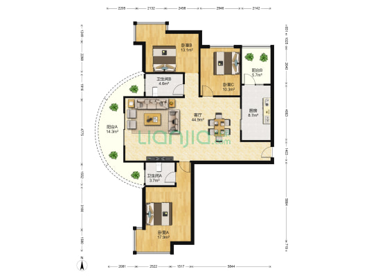 安顺家园 3室1厅2卫 144平方