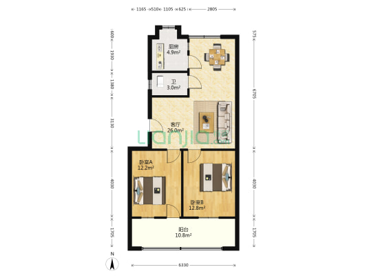 中心血站 2室1厅1卫 82平方