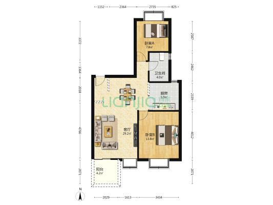 博客寓 2室1厅1卫 84平方
