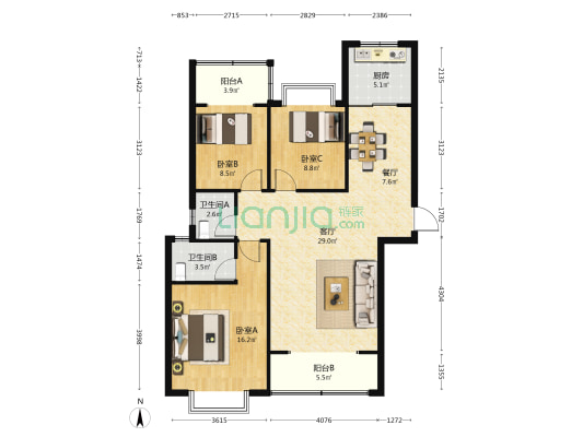 际洲书源名邸 3室2厅2卫 125平方