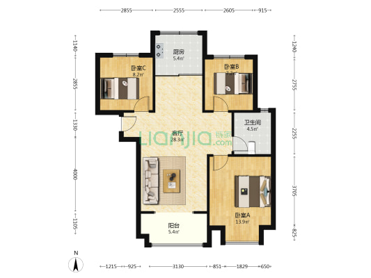 天伦湾一期 南北通透，品牌精装三居，满二-户型图