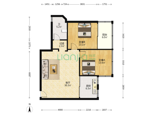 松风路8号 2室1厅1卫 94平方