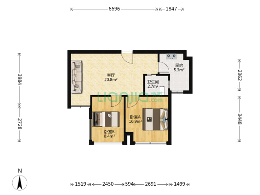 蓝光花满庭三期南区 2室1厅1卫 61平方