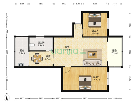 西青路53号 2室2厅1卫 92平方