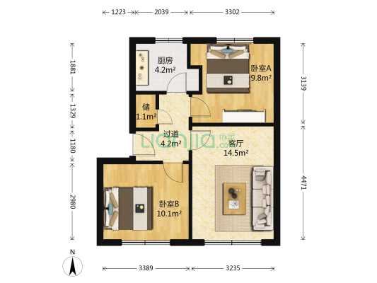 外贸职工宿舍 2室1厅0卫 59平方