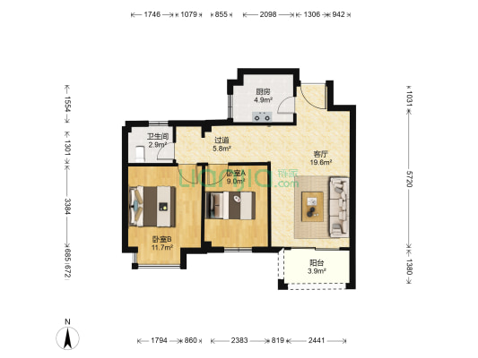 西山家园 2室1厅1卫 84平方