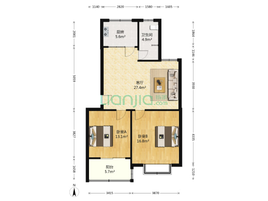 华山西路2187 2室1厅1卫 90平方