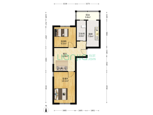 秋园里 2室1厅1卫 66平方