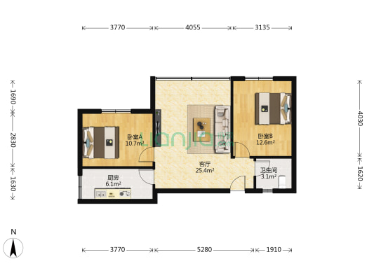 贵乌北路179号 2室1厅1卫 67平方
