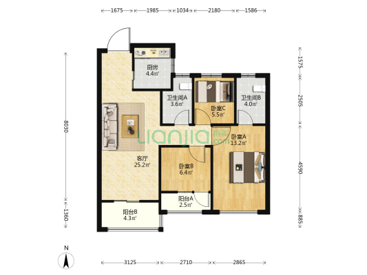 建发大家·文澜府邸 3室1厅2卫 91平方