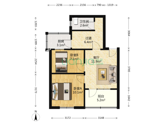 华渝西苑 2室1厅1卫 55平方