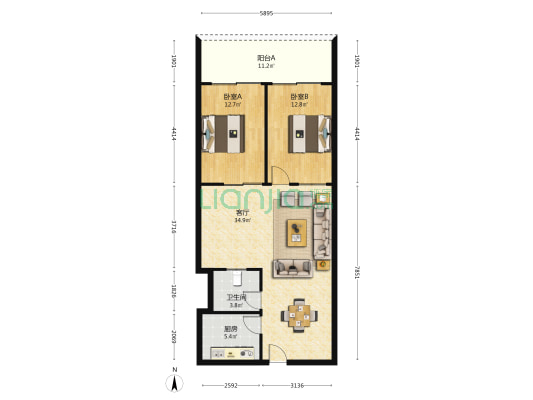 吉兴雅苑 2室1厅1卫 97平方