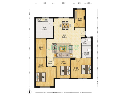 建国社区 4室1厅2卫 87平方