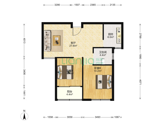 盛泰名邸 2室1厅1卫 93平方