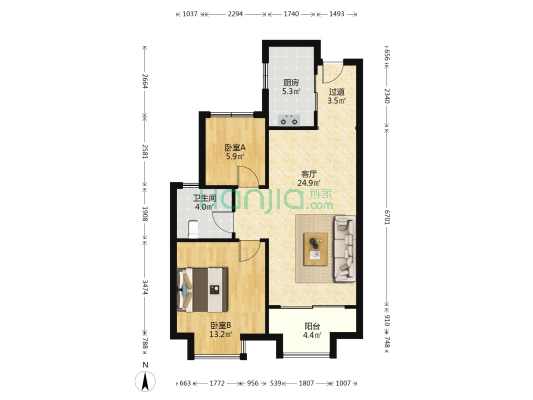 中天胜利58项目 2室1厅1卫 82平方