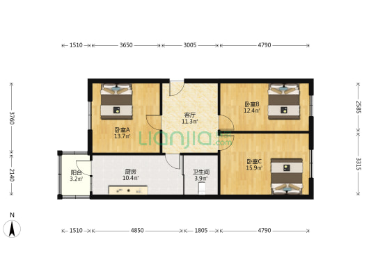 安广街 3室1厅1卫 34平方