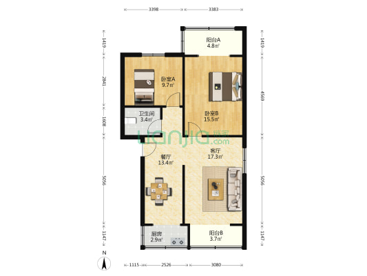 陕西省纺织品进出口公司家属院 2室2厅1卫 86平方