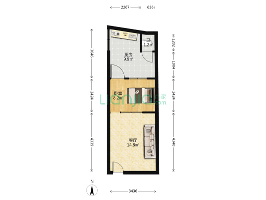 鸿雁巷6号 1室1厅1卫 26平方