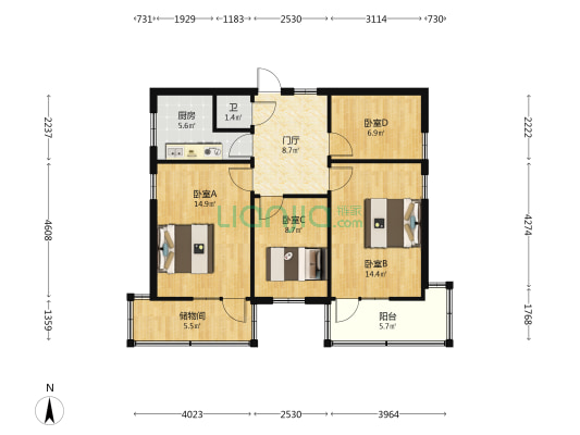 光明中路家属院 4室0厅1卫 76平方