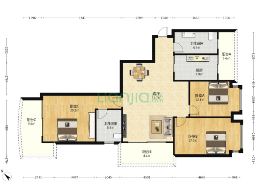 昌达新世纪花园 3室1厅2卫 152平方