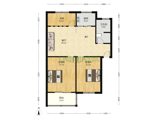金府园 3室1厅1卫 105平方