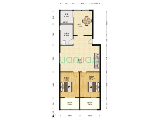 韩山公寓 2室2厅1卫 113平方