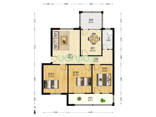 工行家属院(魏都区) 3室2厅1卫 110平方