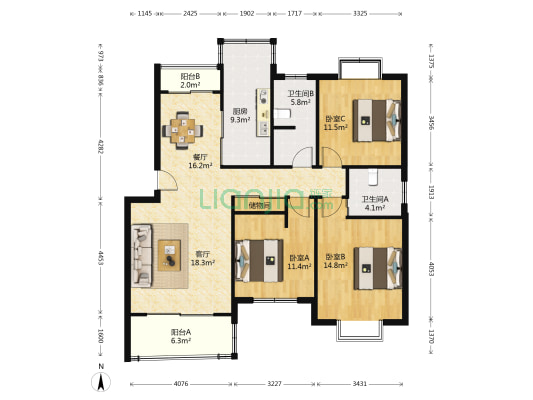 莱金佳园 3室2厅2卫 116平方