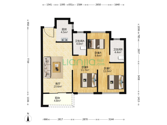 山语苑 3室1厅2卫 89平方