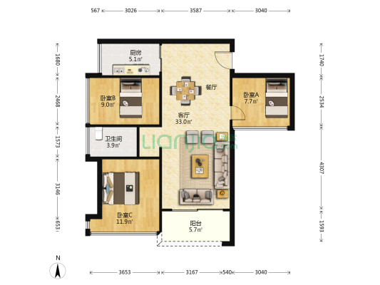 城市星光 3室1厅1卫 73平方