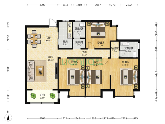 美舍嘉苑北区 4室2厅3卫 129平方