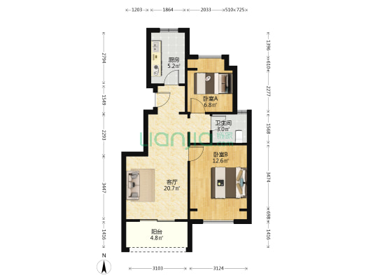 万科金域华府东区 2室1厅1卫 72平方