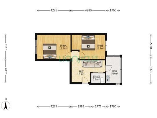 铁路八千平小区 2室1厅1卫 54平方