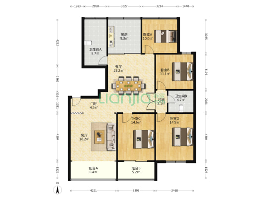 南园路17号院 4室2厅2卫 158平方