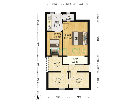 上中路100弄 2室0厅1卫 34平方