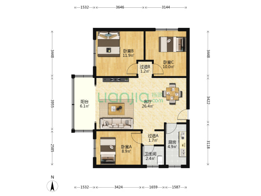 变维小区 3室1厅1卫 94平方