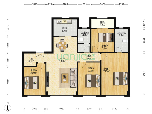 龙湖·春江天序 4室1厅2卫 143平方