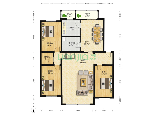 陵东佳园 3室2厅1卫 164平方