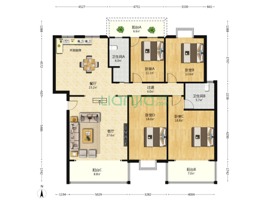 广西广播电影电视局宿舍区 4室2厅2卫 165平方