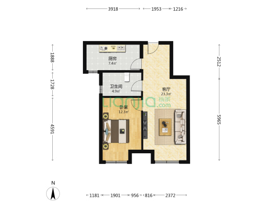 润景园 1室1厅1卫 65平方
