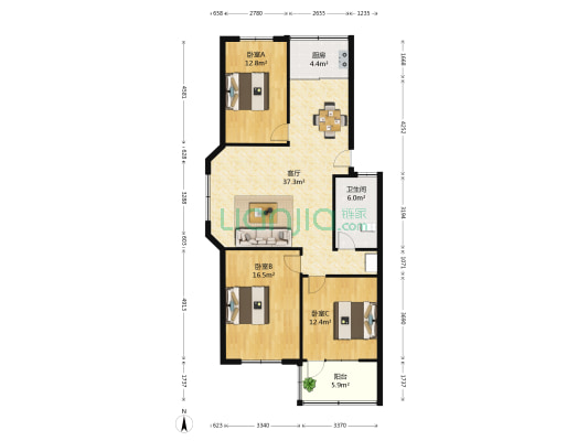 玉函小区东区 3室1厅1卫 123平方