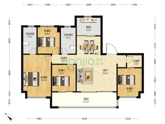 越秀和樾府 4室1厅2卫 141平方